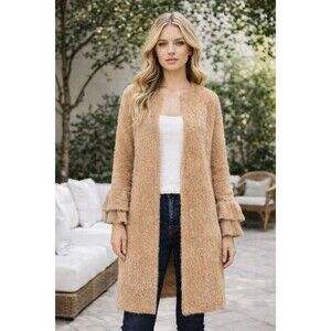 Catherine Malandrino Chestnut Fuzzy Open Front Long Cardigan